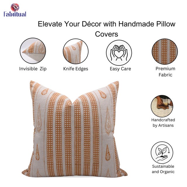 Fabdivine Handcrafted Block Print Cushion Cover 14x36 Inch Pure Linen-Urban Flag For Sale - Image 4 of 4