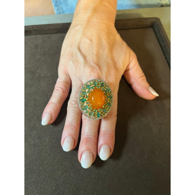 Bochic "Orient" Vintage Diamonds, Emeralds & Opal Ring Set In 18K Gold & Silver For Sale - Image 14 of 18