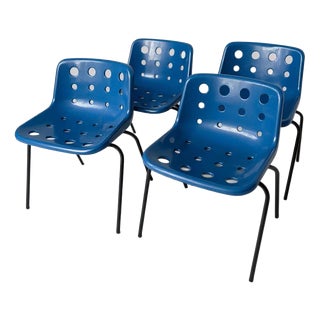 Mid-Century Royal Blue Polo Dining Chairs from Robin Day, 1970s, Set of 4 For Sale
