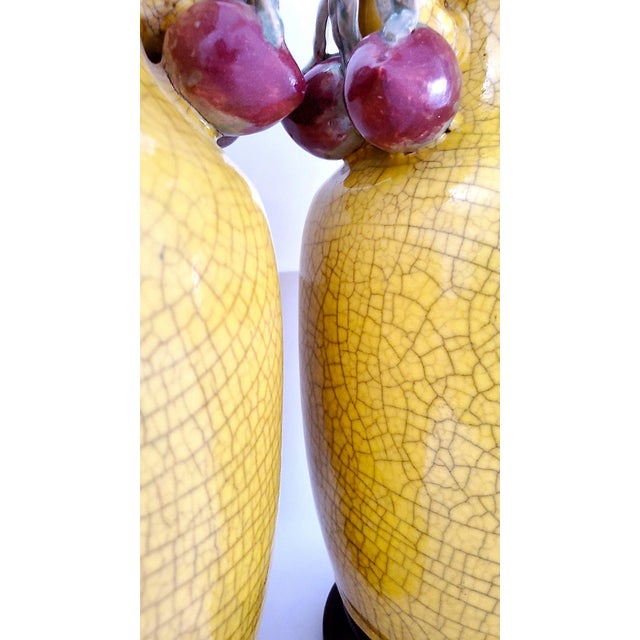 Yellow Restored Vintage Chinese Crackled Yellow Porcelain Table Lamps - A Pair For Sale - Image 8 of 14