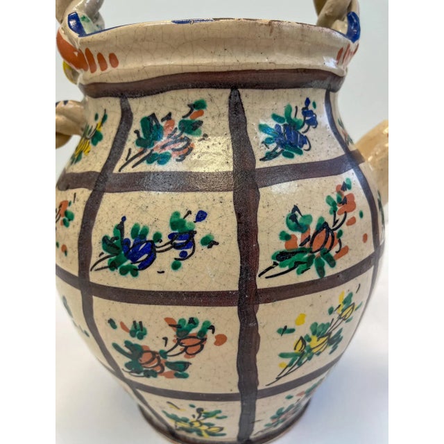 1950s Italian Clay Worked Floral Water Jug For Sale - Image 5 of 6