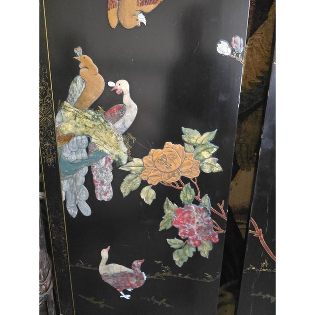 Chinese Folding Screen with Carved Hardstone Animals, 1920 For Sale - Image 14 of 17