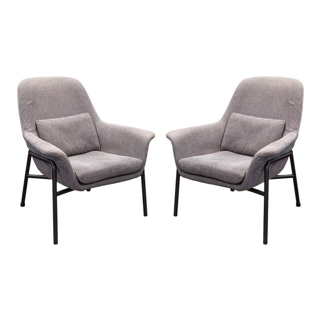 Camerich Noble Grey Lounge Armchairs Vintage MCM Style Contemporary Modern - A Pair For Sale