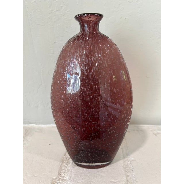 Set of 3 Hand-Blown Controlled Bubble Glass Vases Amber Amethyst Green For Sale - Image 12 of 12