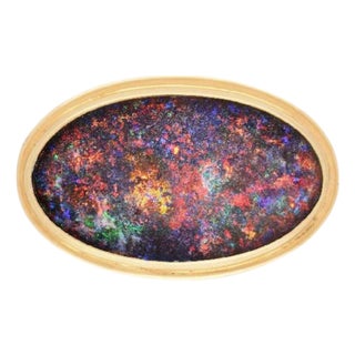 Gia Certified Oval Black Opal 18k Gold Pendant and Pin For Sale