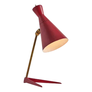 1950s Stilux Milano Red Metal & Wood Table Lamp