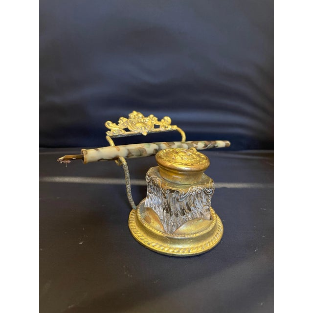 French Gilded Bronze Inkwell, Pen Rest, 19th Century