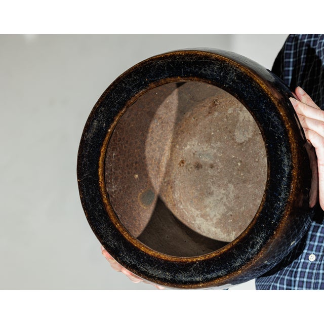 "About the Item This vintage Chinese planter features a deep, hand-applied glaze that transitions from a warm, mottled...