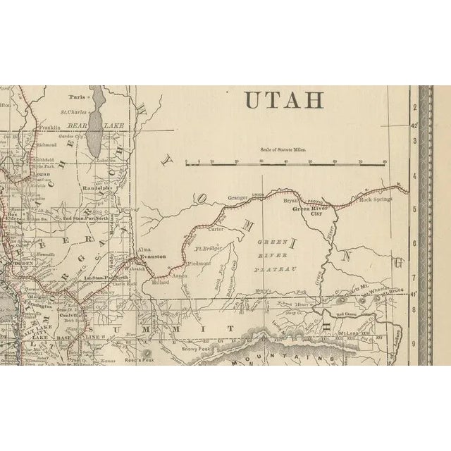 Antique Map of Utah – Railroads, Counties & Great Salt Lake, 1888 This antique engraved map presents the Territory of Utah...