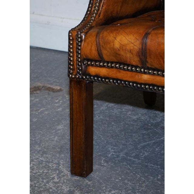 Set of Chesterfield Wingback Armchairs in Hand Dyed Brown Leather, 1960s For Sale - Image 10 of 18