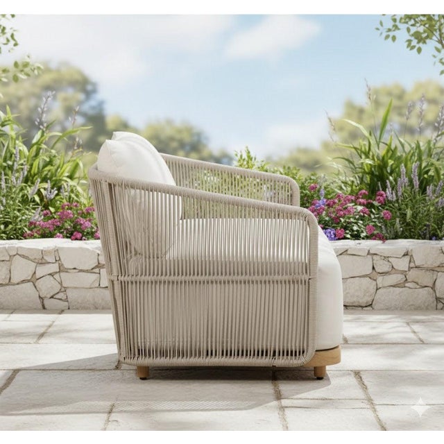 Wood Alpine Teak Wood Outdoor Loveseat With Gray Rope Design For Sale - Image 7 of 15