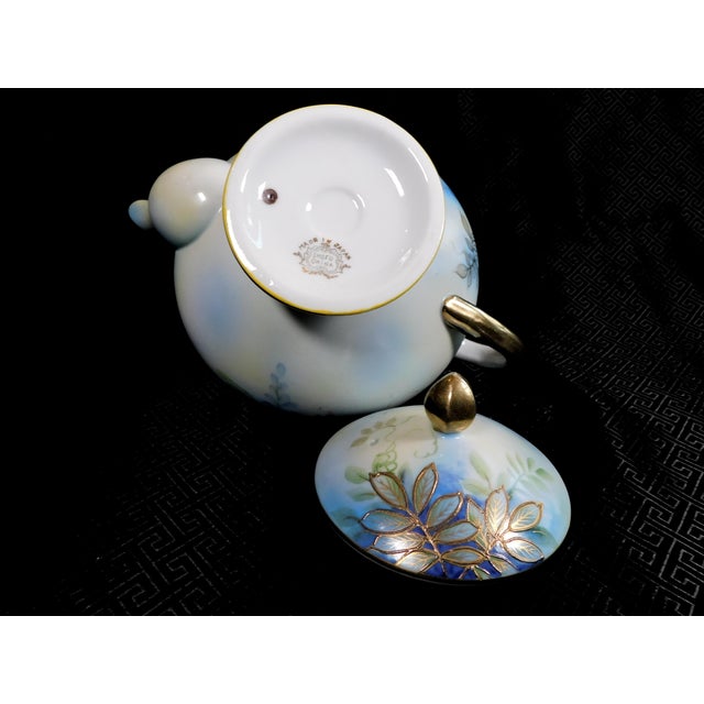 1970s Shofu Japan Footed Blue Teapot With Grapes and Raised Gold Trim For Sale In San Francisco - Image 6 of 7