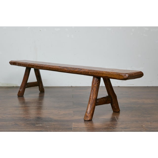 American Mid 20th Century Rustic Pine Bench with Hand-Hewn Details – Versatile American Craftsmanship For Sale - Image 3 of 10
