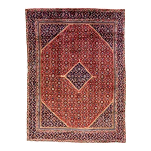 1960s Vintage Persian Tabriz Navy Blue Handmade All-Over Medallion Wool Rug