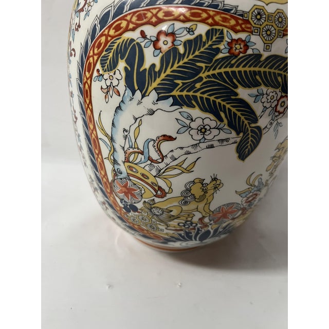 Covered Polychrome Porcelain Vase, 1900s For Sale - Image 9 of 12