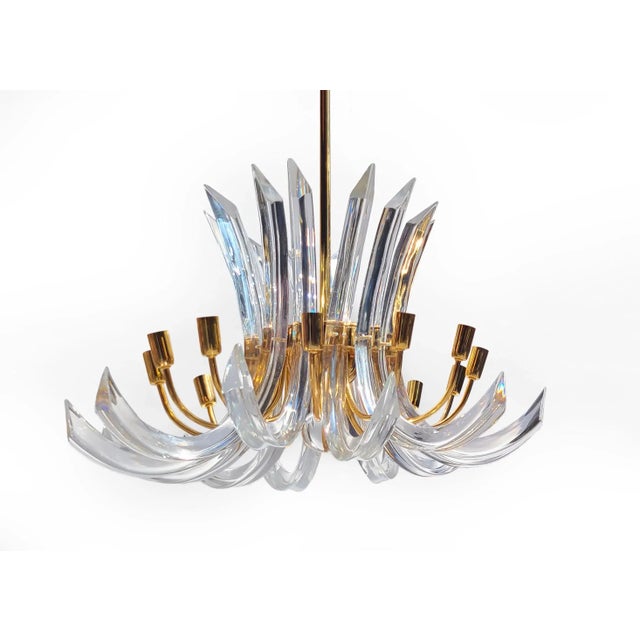 Brass Curved Italian Murano Crystal Rib Prism Chandelier & Sconces in the Manner of Venini For Sale - Image 8 of 11