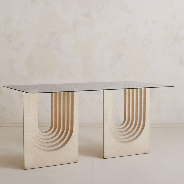Modern Italian Sandstone Base Dining Table with Glass Top in the Manner of Carlo Scarpa For Sale - Image 3 of 9