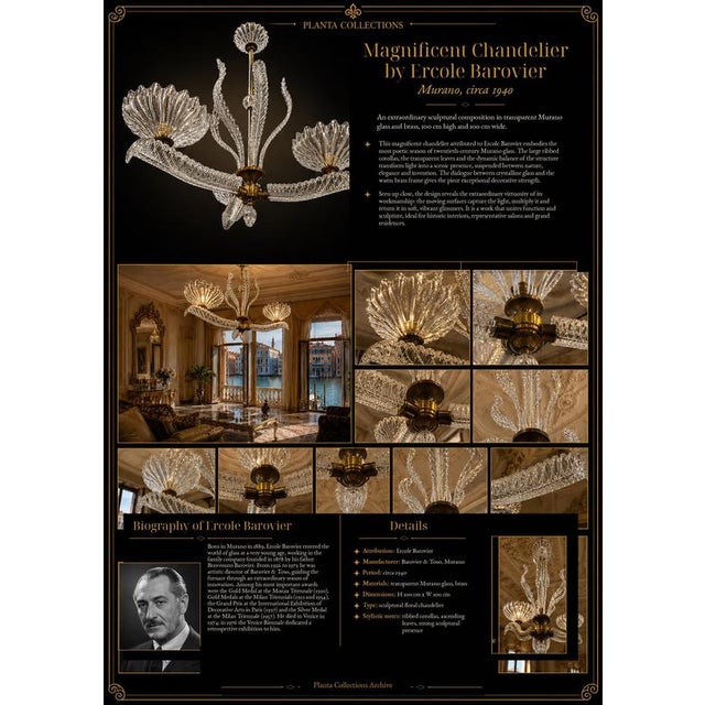 Italian Art Deco Murano Glass Chandelier by Ercole Barovier, 1940 For Sale - Image 10 of 11
