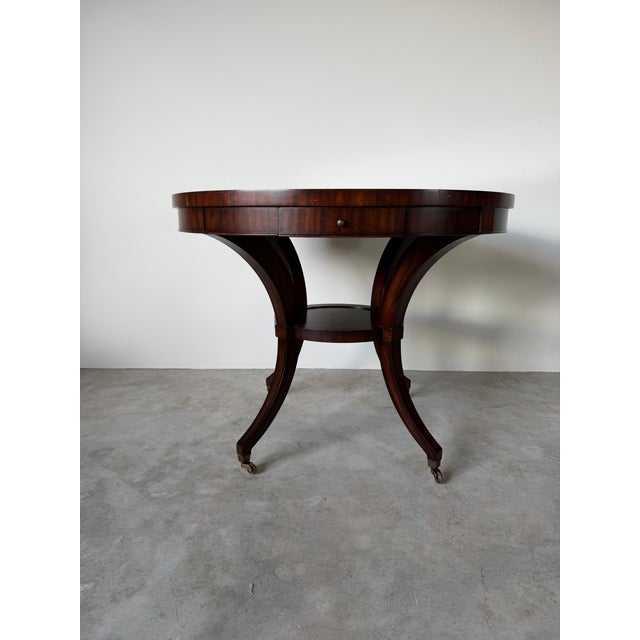 Vintage Thomasville Ernest Hemingway Collection Inlaid Pinwheel Round Center Table With Drawers For Sale In Miami - Image 6 of 12