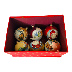 Set of 6 Unique Jumbo European Vintage Christmas Ornaments Baubles Handpainted