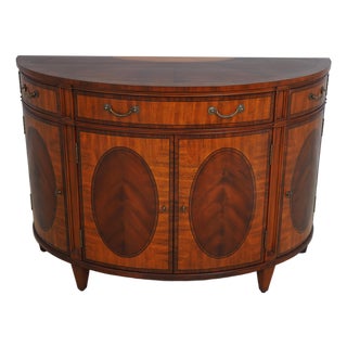 Ethan Allen Mahogany Inlaid Regency Style Demi Lune Server For Sale