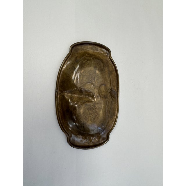 Jugendstil Art Nouveau Bronze Vide Poche Desk Tray Woman in Dress Holding Flowers Marked