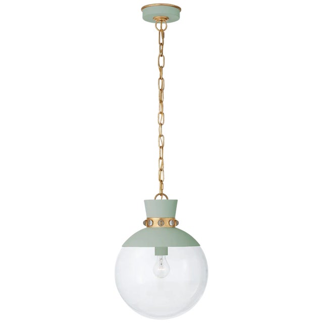 Lucia Medium Pendant in Celedon and Gild with Clear Glass Designer: Julie Neill Canopy: 5" Round Mounting: Chain Shade...