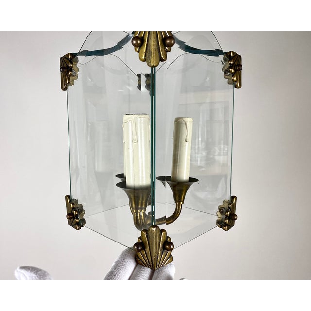 Vintage Art Deco Glass & Bronze Pendant Light, 1950s For Sale - Image 4 of 9