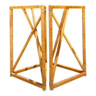 Vintage Wrapped Rattan Dining Table Pedestal For Sale