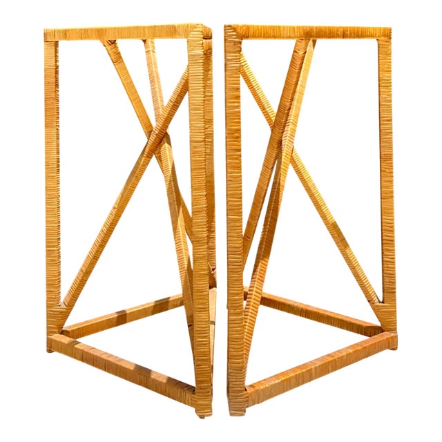 Vintage Wrapped Rattan Dining Table Pedestal For Sale