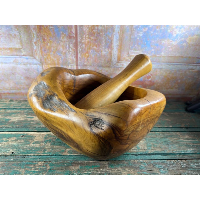 Large Sculptural Olive Wood Mortar and Pestle by Jean-Paul Brin, Vallauris, France, 1990s, Set of 2 For Sale - Image 10 of 10