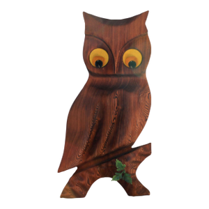 Mid-Century Wood Owl Sculpture Wall Hanging