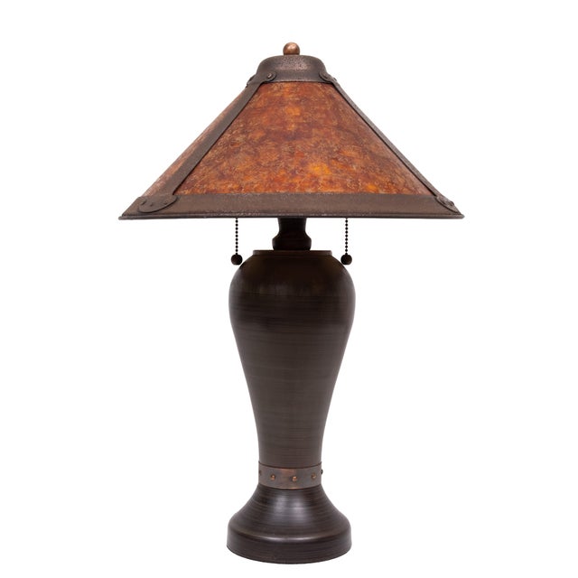 20th Century Arts & Crafts Copper & Mica Table Lamp in the style of Dirk van Erp For Sale - Image 14 of 14