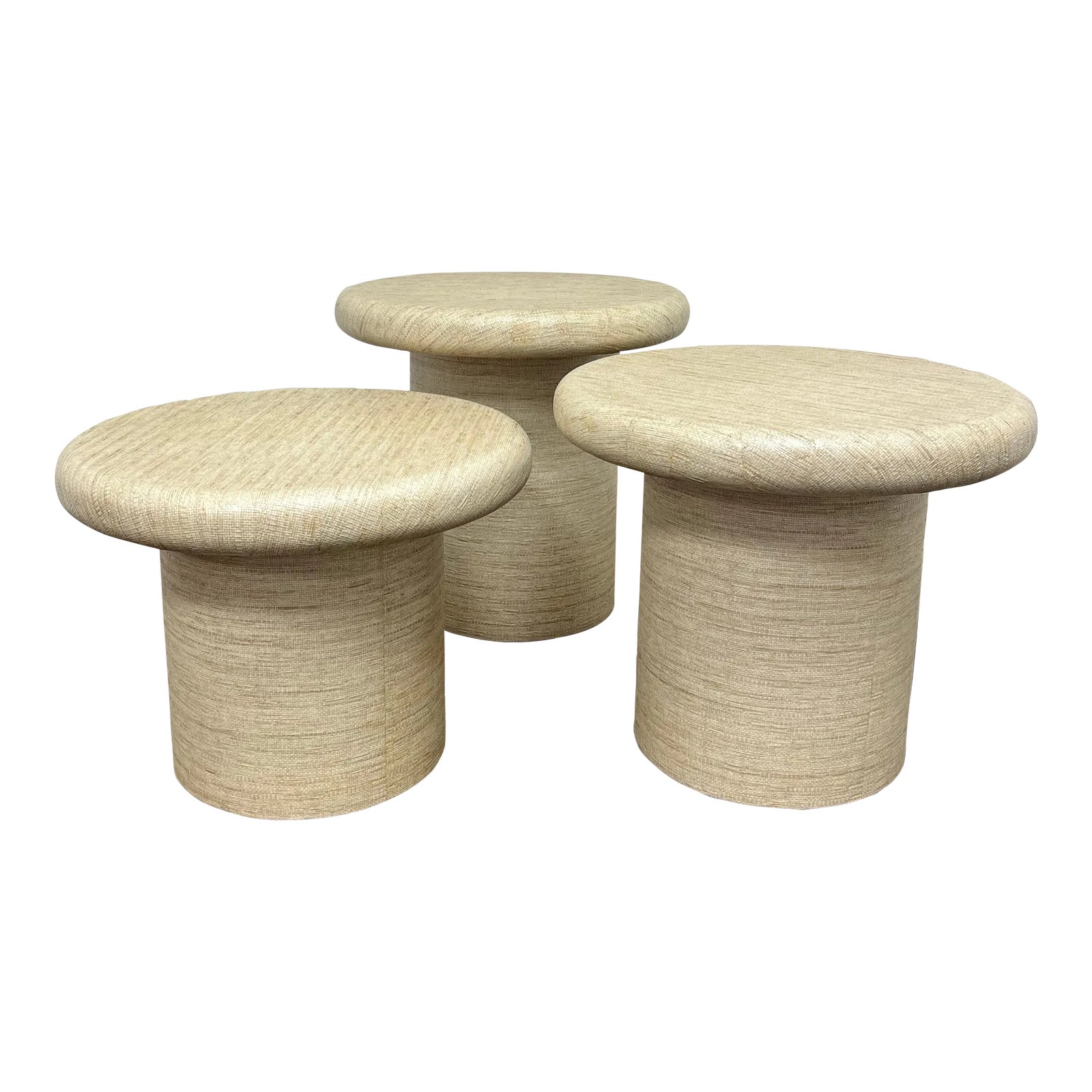 Mid Century Raffia Mushroom Coffee Tables or Stools | Chairish