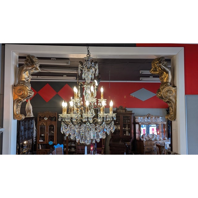 Antique Rococo Revival Chandelier, Metal & Crystal, France For Sale - Image 9 of 17