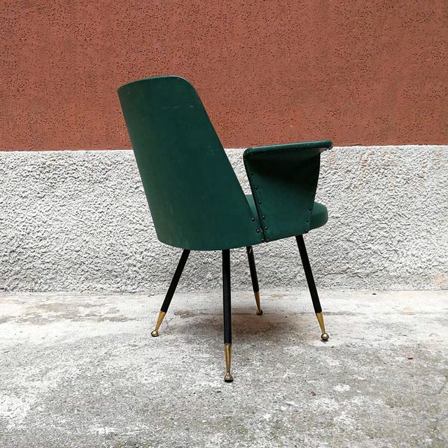 Mid-Century Modern 1950s Vintage Green Leather Armchair For Sale - Image 3 of 6
