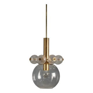 Mid-Century Brass Pendant with Glass Globe, 1960s For Sale