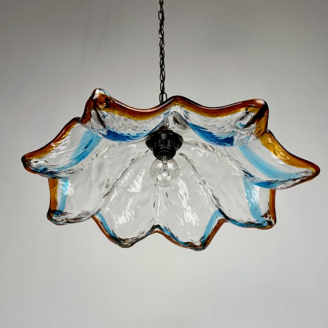 AVMazzega Amber and Blue Murano Glass Flower Pendant Light from Mazzega, Italy, 1970s For Sale - Image 4 of 10