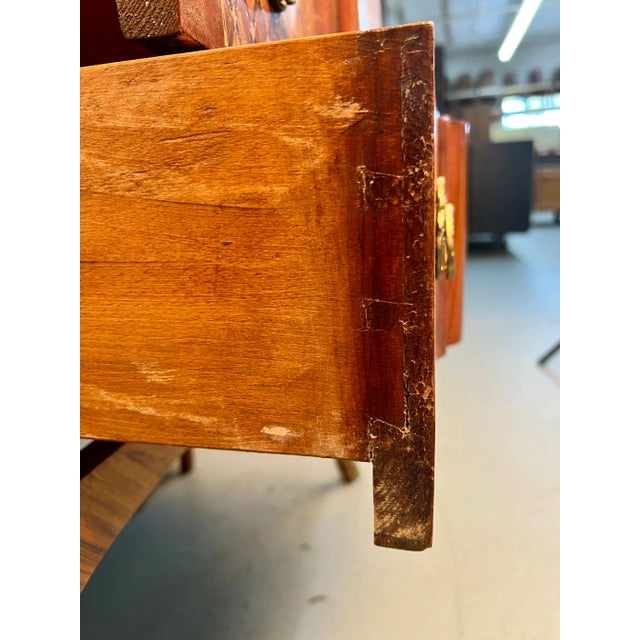 Antique Marble Top Commode Bombe Chest With Marquetry Inlay For Sale - Image 9 of 15