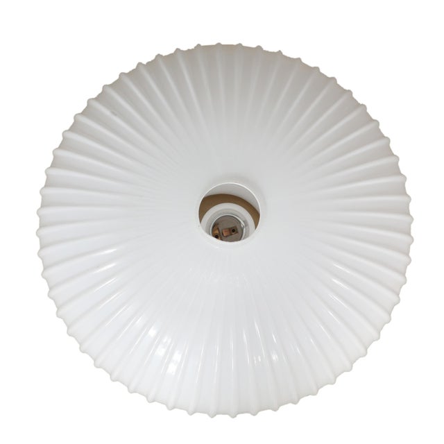 1980s Brass Tulip Base Table Lamps With Opalescent Ribbed Art Glass Shade - a Pair For Sale In Nantucket - Image 6 of 7