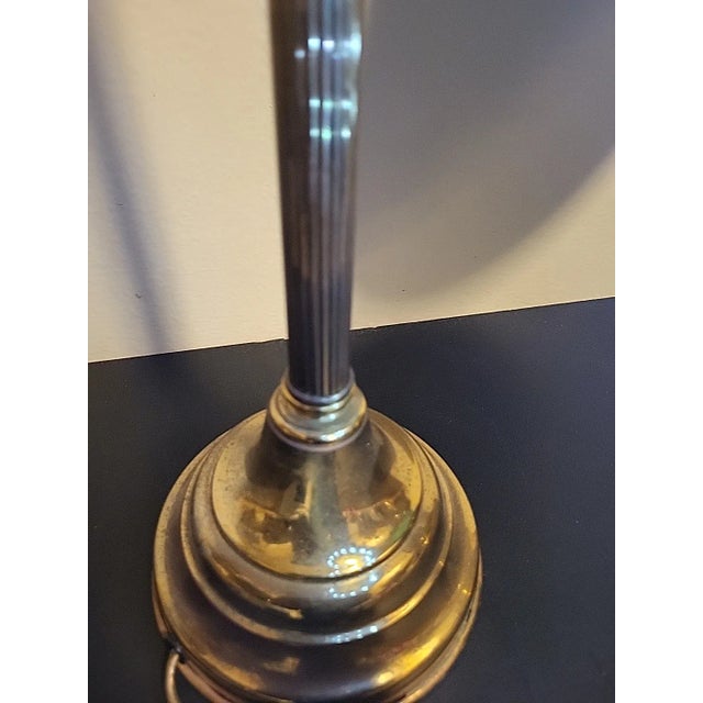 Glass Vintage Banker Brass Lamp Green Glass Art Deco For Sale - Image 7 of 12