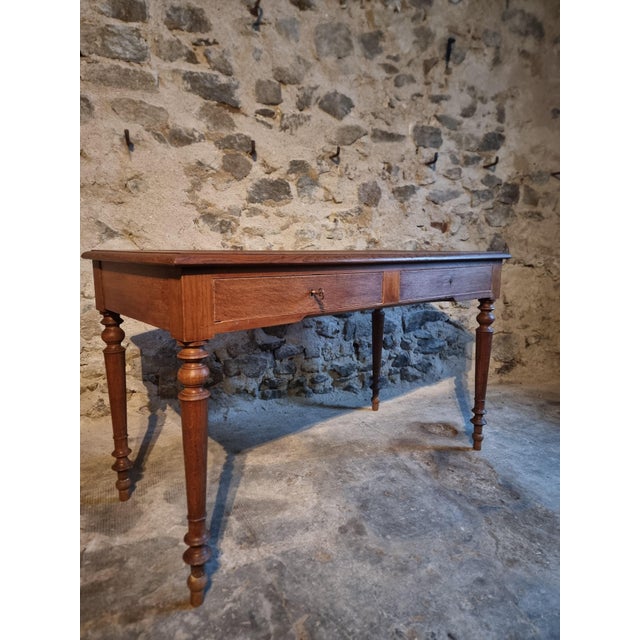 French Oak Writing Desk with Two Drawers, 1920s For Sale - Image 17 of 18