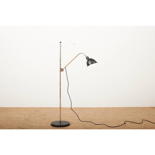 Type K Floor Lamp in Black Cast Metal Base and Lacquered Sheet Metal Shade with Rotary Switch by Christian Dell for Belmag, 1932 For Sale - Image 10 of 13