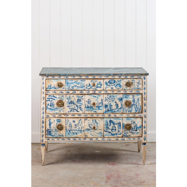 Italian 19th Century Delft Painted Italian Commode (C. 1840) For Sale - Image 3 of 12
