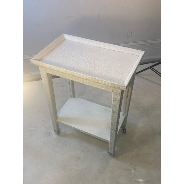 Modern 1980s White Faux Alligator Print Telephone Table in the Manner of Karl Springer For Sale - Image 3 of 8