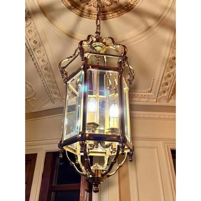 Large Vintage Monumental Brass Lantern Lamp, 1970s For Sale - Image 6 of 6