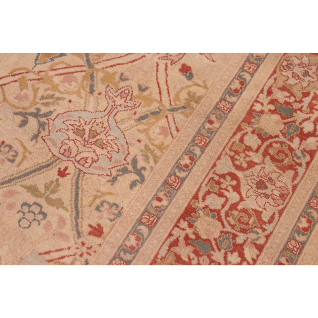 1990s Shabby Chic Floral 1990's Pak-Persian Tan/Red Wool Rug - 6'1'' X 9'1'' For Sale - Image 5 of 9