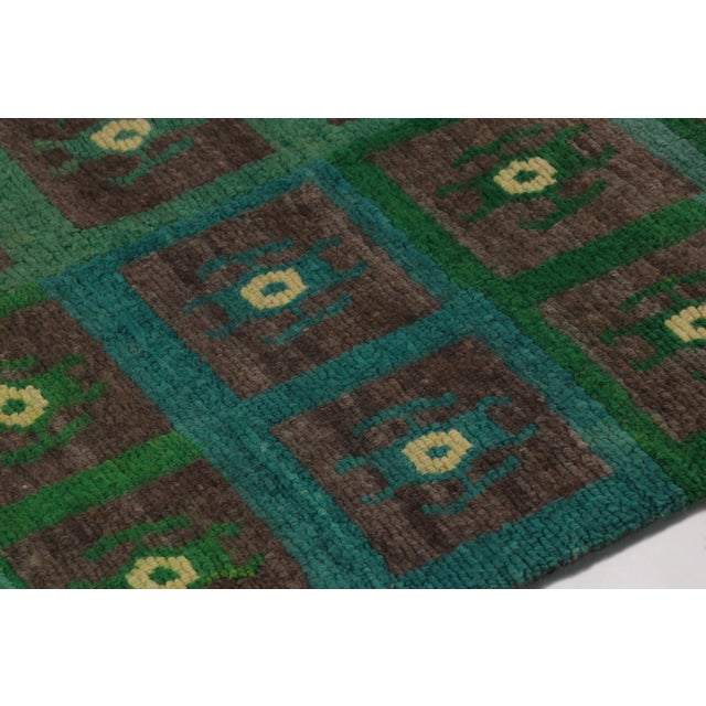 Traditional Vintage Turkish Tulu Rug With Playful Teal Geometric Pattern - Rug & Kilim For Sale - Image 3 of 8