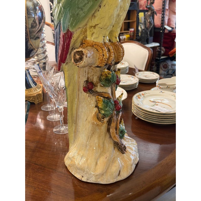 Ceramic Majolica Earthenware Large Parrot Sculpture Hand Painted For Sale - Image 7 of 11