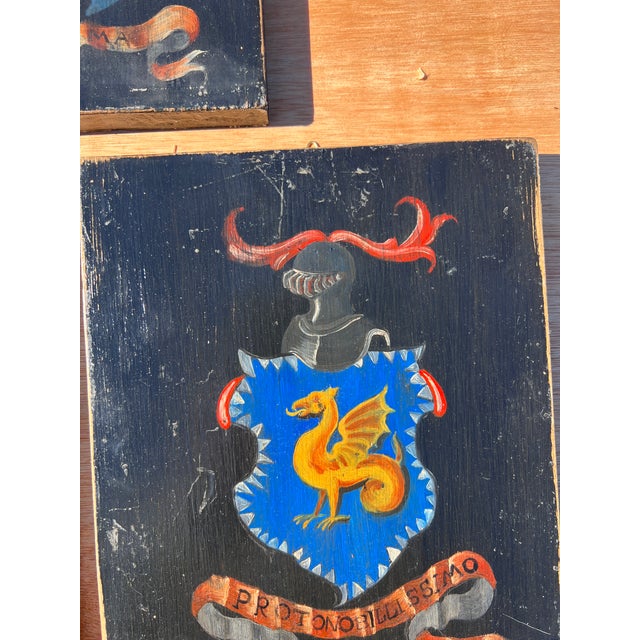 Baroque Baroque Style Oil on Wood Coat of Arms Painting Panels of Noble Italian Family After an Antique, 3 Pieces For Sale - Image 3 of 13